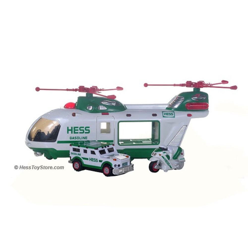 Hess 2001 Helicopter Toy w/ Motorcycle & Cruiser Lights‎ Rotors Emergency Sound